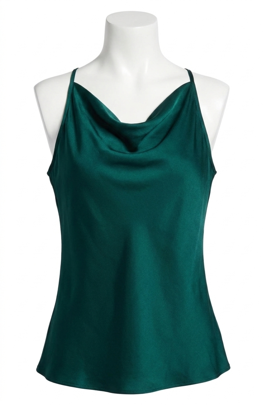 NEW FRENCH CONNECTION ennis satin cowl neck top in evergreen